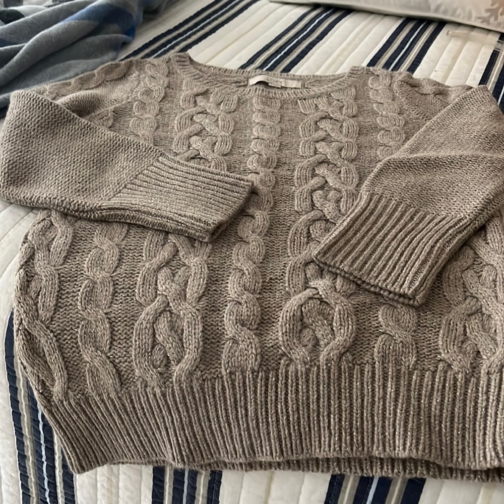 Ann Taylor Loft women’s cable sweater.  Taupe with a silver fleck. Never worn